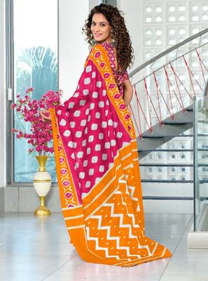 Hand block printed cotton mul saree with blouse 4