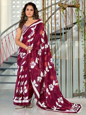 Hand block printed cotton mul saree with blouse 1