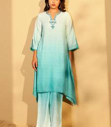 Aqua blue ombre embroidered kurta set