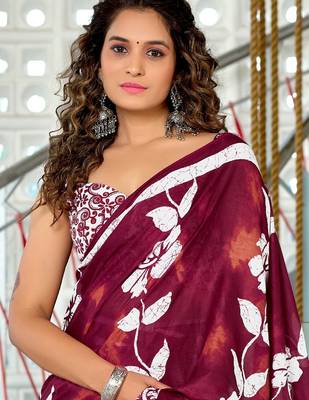 Hand block printed cotton mul saree with blouse 2