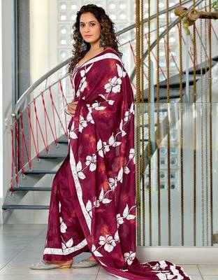 Hand block printed cotton mul saree with blouse 3