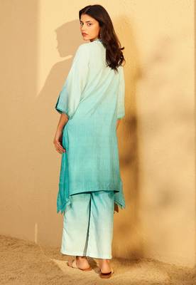 Aqua blue ombre embroidered kurta set 2