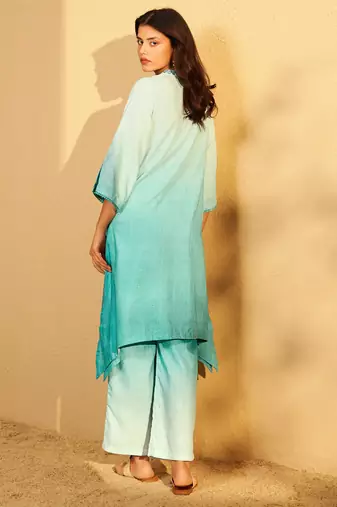 Aqua blue ombre embroidered kurta set