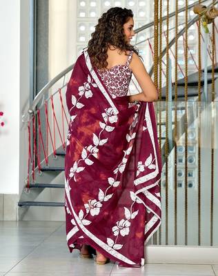 Hand block printed cotton mul saree with blouse 4