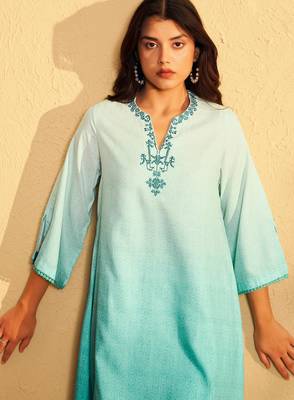 Aqua blue ombre embroidered kurta set 3