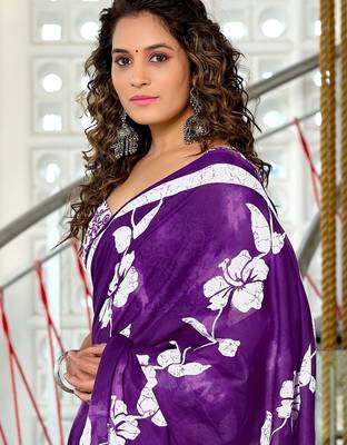 Hand block printed cotton mul saree with blouse 2