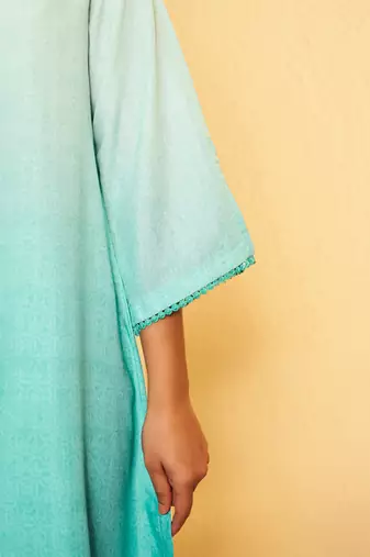 Aqua blue ombre embroidered kurta set