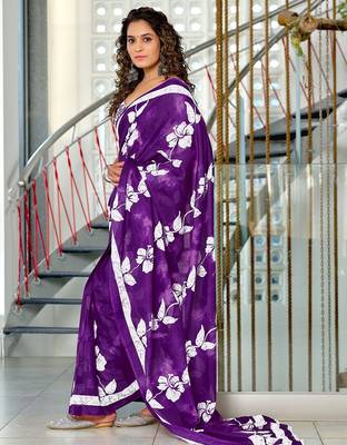 Hand block printed cotton mul saree with blouse 3