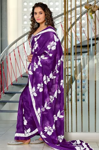 Hand block printed cotton mul saree with blouse