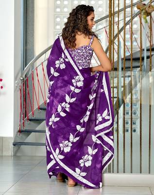 Hand block printed cotton mul saree with blouse 4