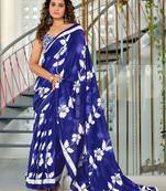 Hand block printed cotton mul saree with blouse