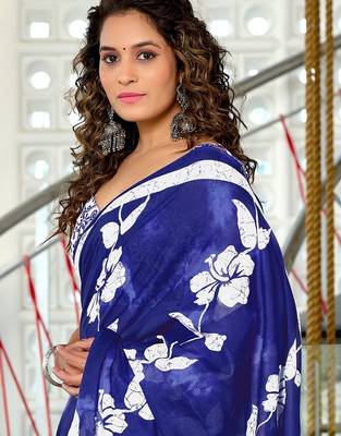 Hand block printed cotton mul saree with blouse 2