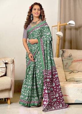 Ajrakh fancy hand block mulmul cotton sarees 1