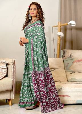 Ajrakh fancy hand block mulmul cotton sarees 2