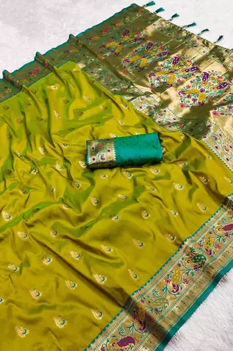Mustard yelloColor Meenakari weawing  border Pethani silk saree
