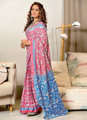 Ajrakh fancy hand block mulmul cotton sarees 3