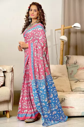 Ajrakh fancy hand block mulmul cotton sarees
