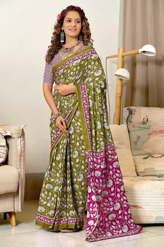 Ajrakh fancy hand block mulmul cotton sarees