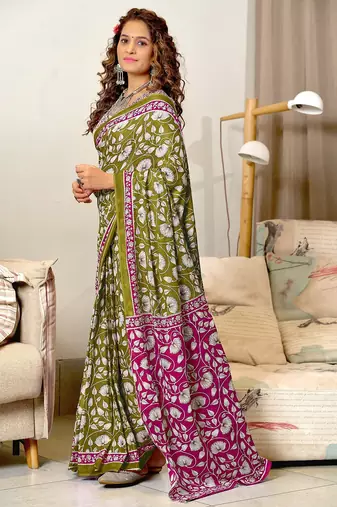 Ajrakh fancy hand block mulmul cotton sarees