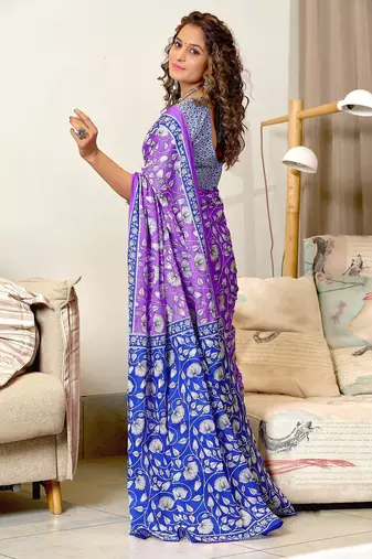 Ajrakh fancy hand block mulmul cotton sarees