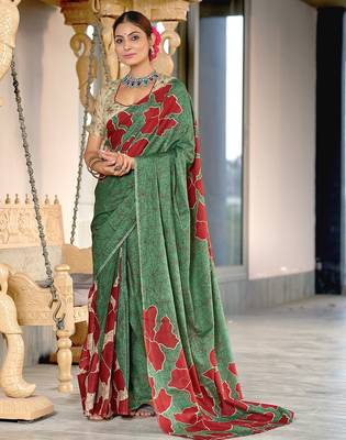 Hand block printed cotton mul saree with blouse 1