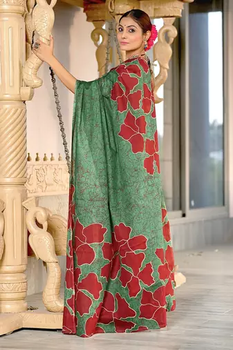 Hand block printed cotton mul saree with blouse