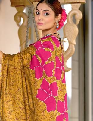 Hand block printed cotton mul saree with blouse 2