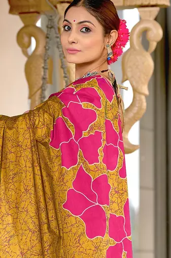 Hand block printed cotton mul saree with blouse