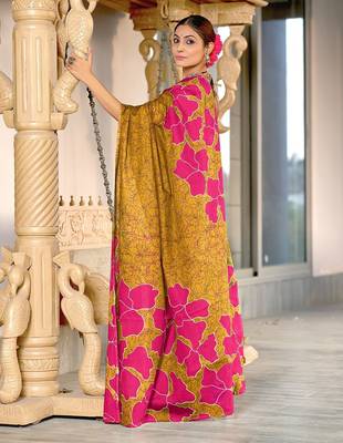 Hand block printed cotton mul saree with blouse 3