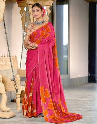 Hand block printed cotton mul saree with blouse 1