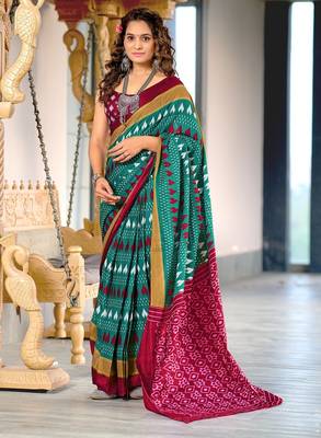 Hand block printed cotton mul saree with blouse 1