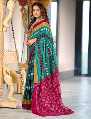 Hand block printed cotton mul saree with blouse 3