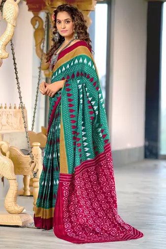 Hand block printed cotton mul saree with blouse