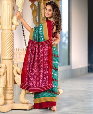 Hand block printed cotton mul saree with blouse 4