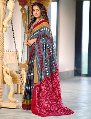 Hand block printed cotton mul saree with blouse 3
