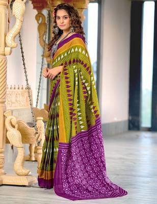 Hand block printed cotton mul saree with blouse 3