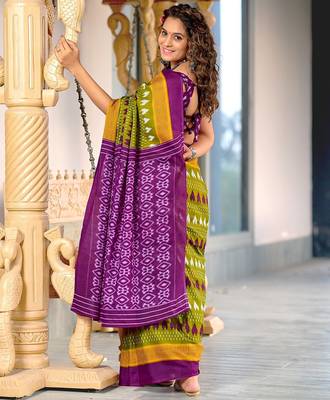 Hand block printed cotton mul saree with blouse 4