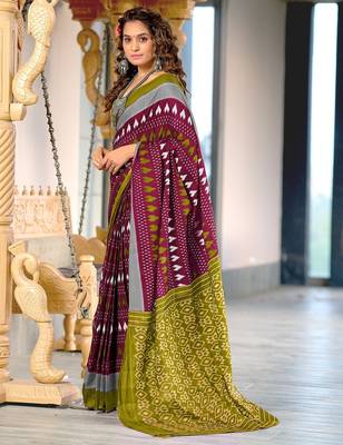 Hand block printed cotton mul saree with blouse 3
