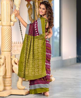 Hand block printed cotton mul saree with blouse 4