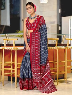 Bagru block print mulmul cotton sarees 1