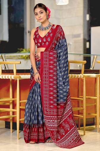 Bagru block print mulmul cotton sarees