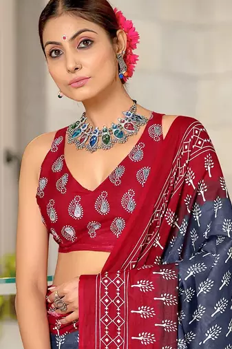 Bagru block print mulmul cotton sarees