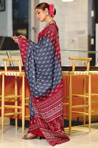 Bagru block print mulmul cotton sarees