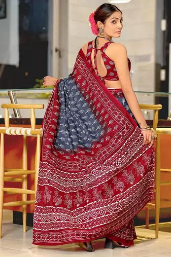 Bagru block print mulmul cotton sarees