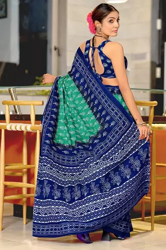 Bagru block print mulmul cotton sarees