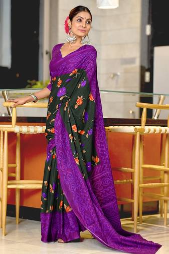 Pure mulmul cotton flower print sarees