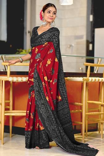 Pure mulmul cotton flower print sarees