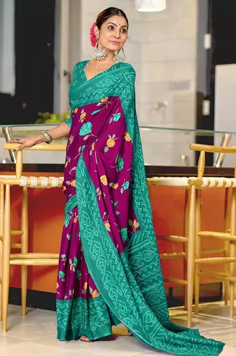 Pure mulmul cotton flower print sarees