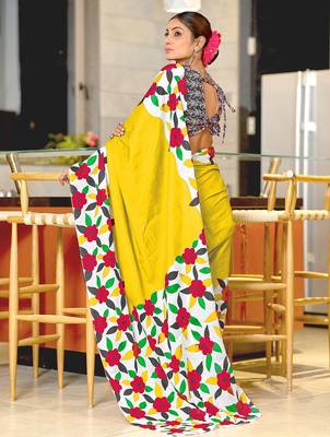 Hand block printed cotton mul saree with blouse 3