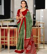 Hand block printed cotton mul saree with blouse